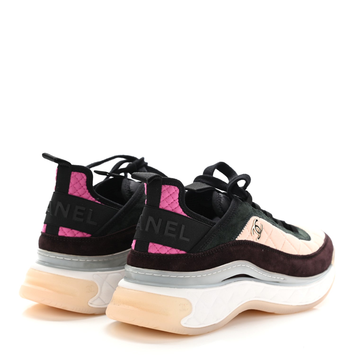 Chanel Suede Calfskin Mixed Fibers CC Sneakers 39 Light Pink Dark Green Pink 4 of 8