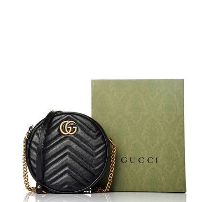 Gucci Azalea Calfskin Matelasse Heart Mini GG Marmont Round Shoulder Bag Black 10 of 10