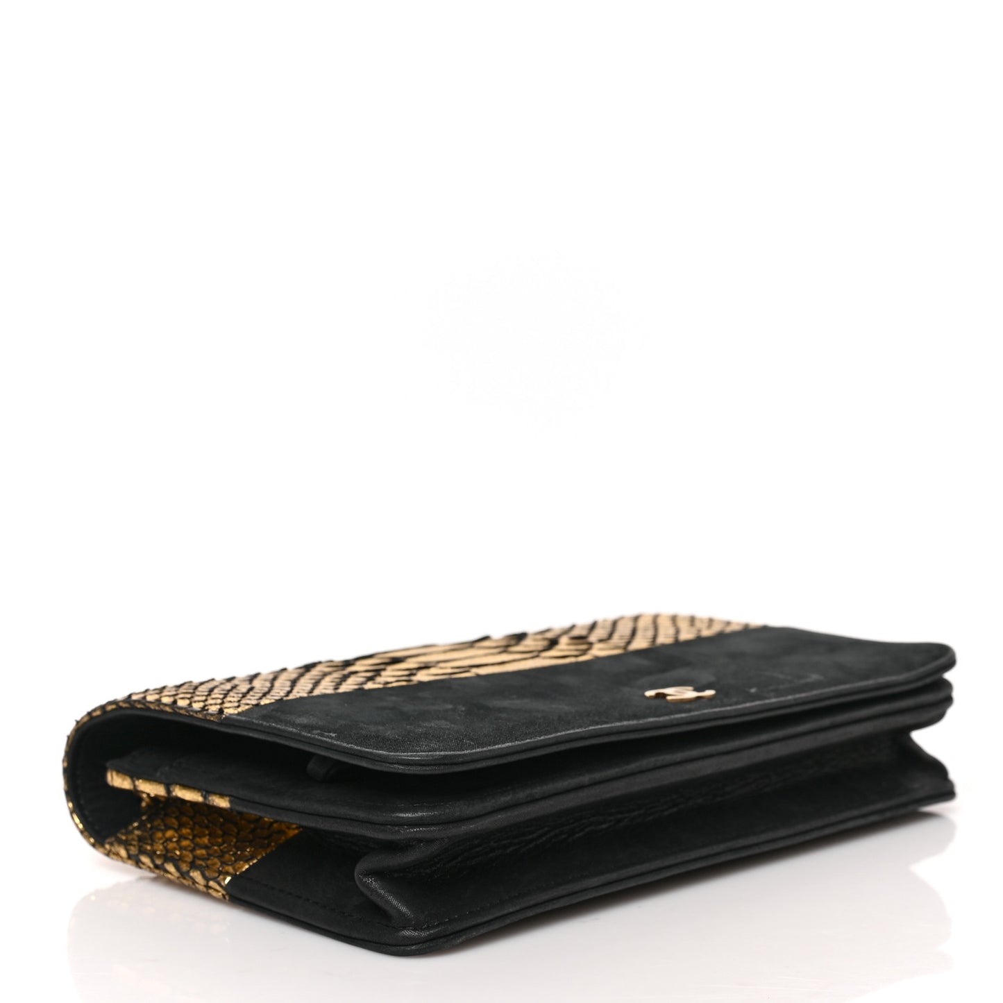 Snakeskin Iridescent Calfskin Wallet On Chain WOC Gold Black
