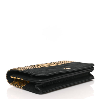 Chanel Snakeskin Iridescent Calfskin Wallet On Chain WOC Gold Black 4 of 8