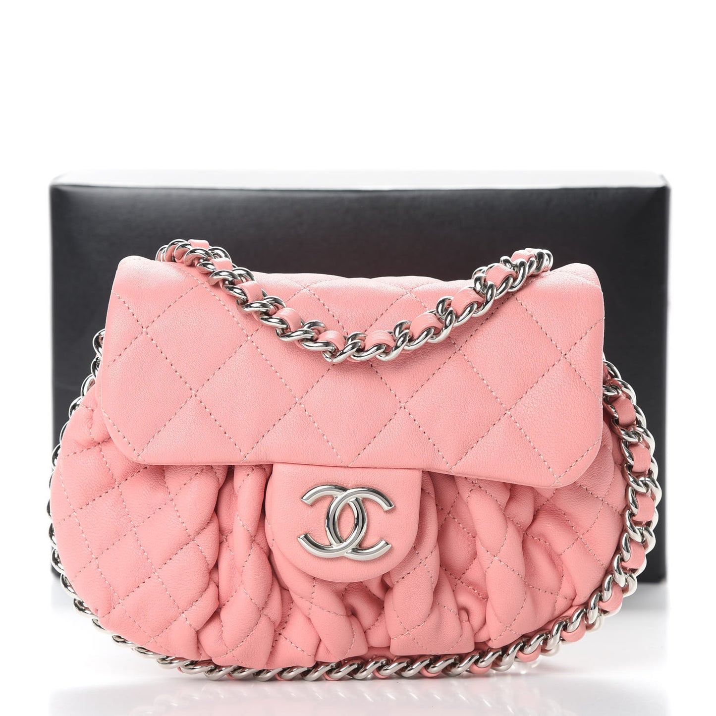 Washed Lambskin Quilted Mini Chain Around Messenger Pink