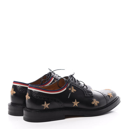 Gucci Calfskin Bee Star Embroidered Mens Captoe Derby Loafers 6 Black 4 of 10