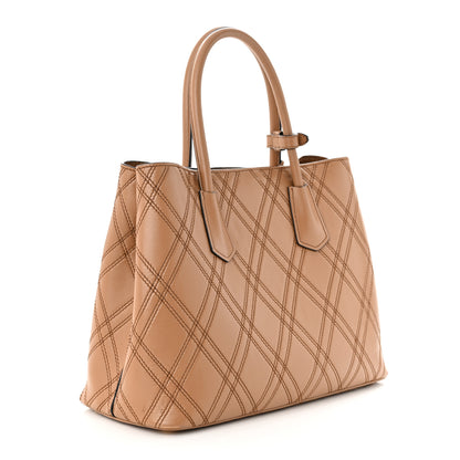 Prada City Calfskin Diamond Stitched Medium Double Bag Caramel 3 of 13