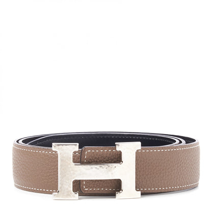 Hermes Box Togo 32mm Martelee H Belt 90 Black Etoupe 1 of 7