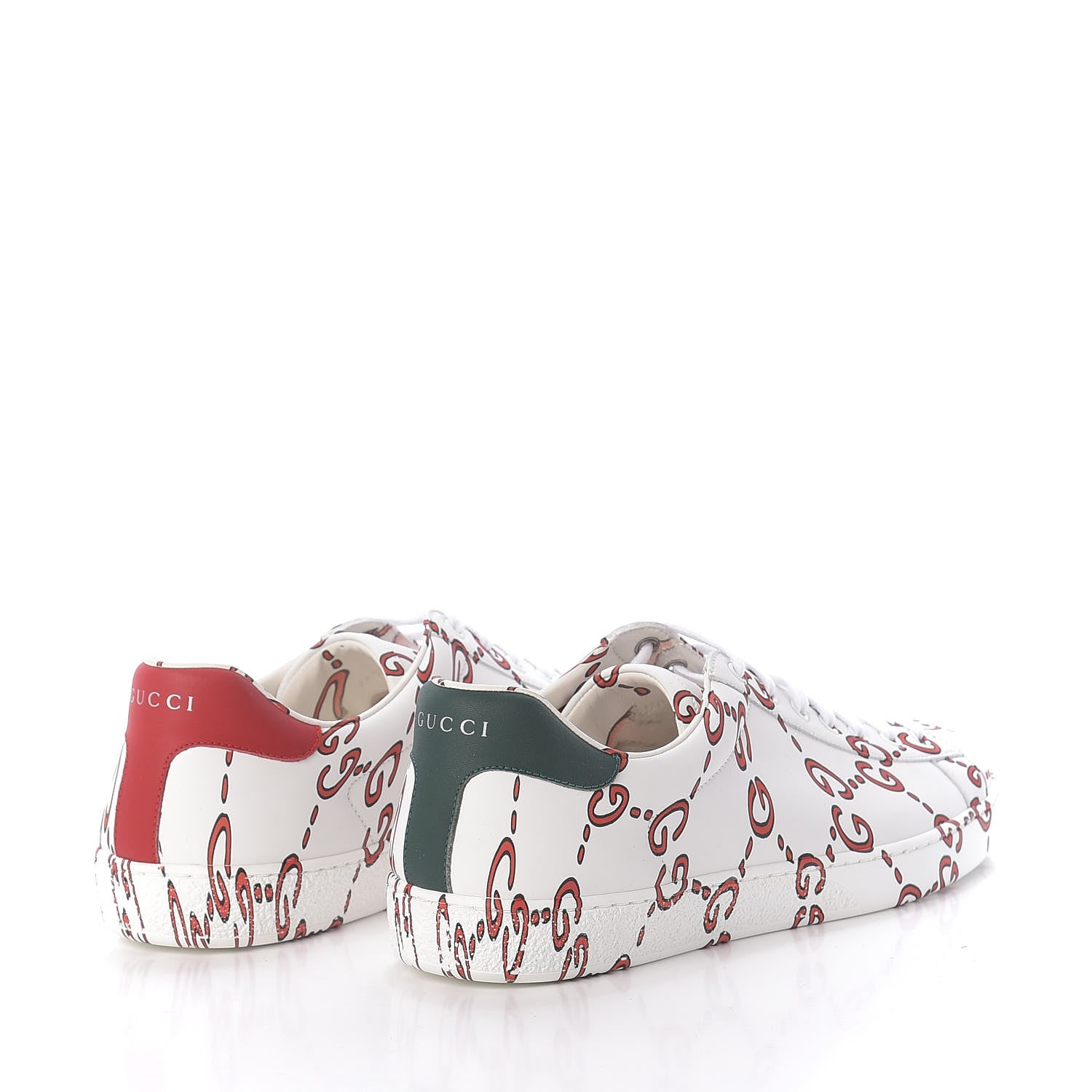 Gucci Calfskin GucciGhost Print Mens Ace Sneakers 9 White Hibiscus Red 4 of 12