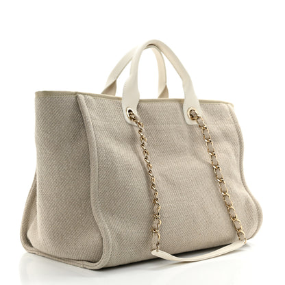 Chanel Mixed Fibers Calfskin Medium Deauville Tote Beige White 4 of 11