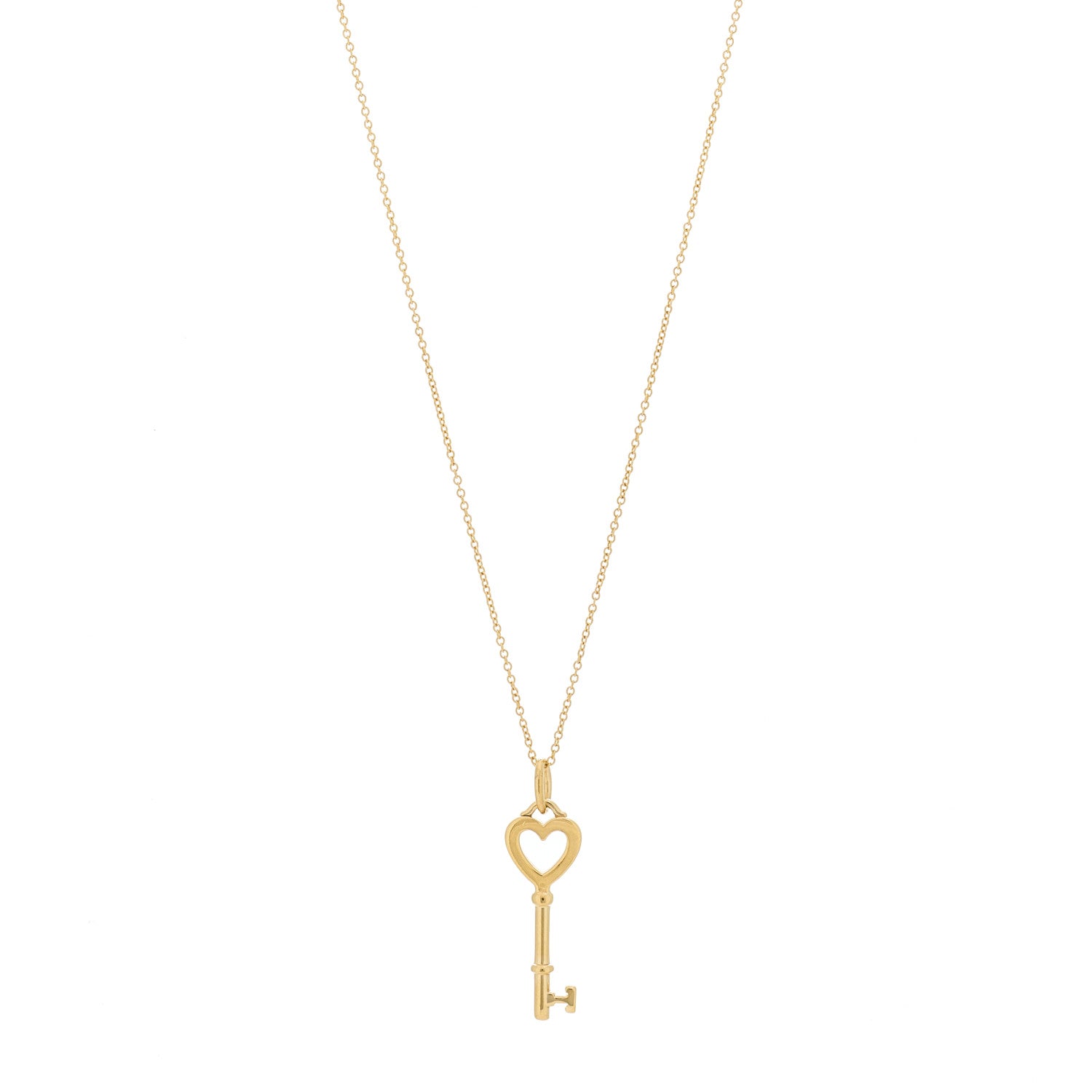 Tiffany 18K Yellow Gold Mini Heart Key Pendant Necklace 1 of 6
