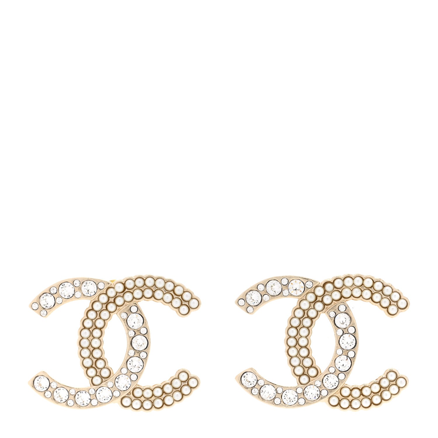 Chanel Crystal Pearl CC Earrings Gold 1 of 4