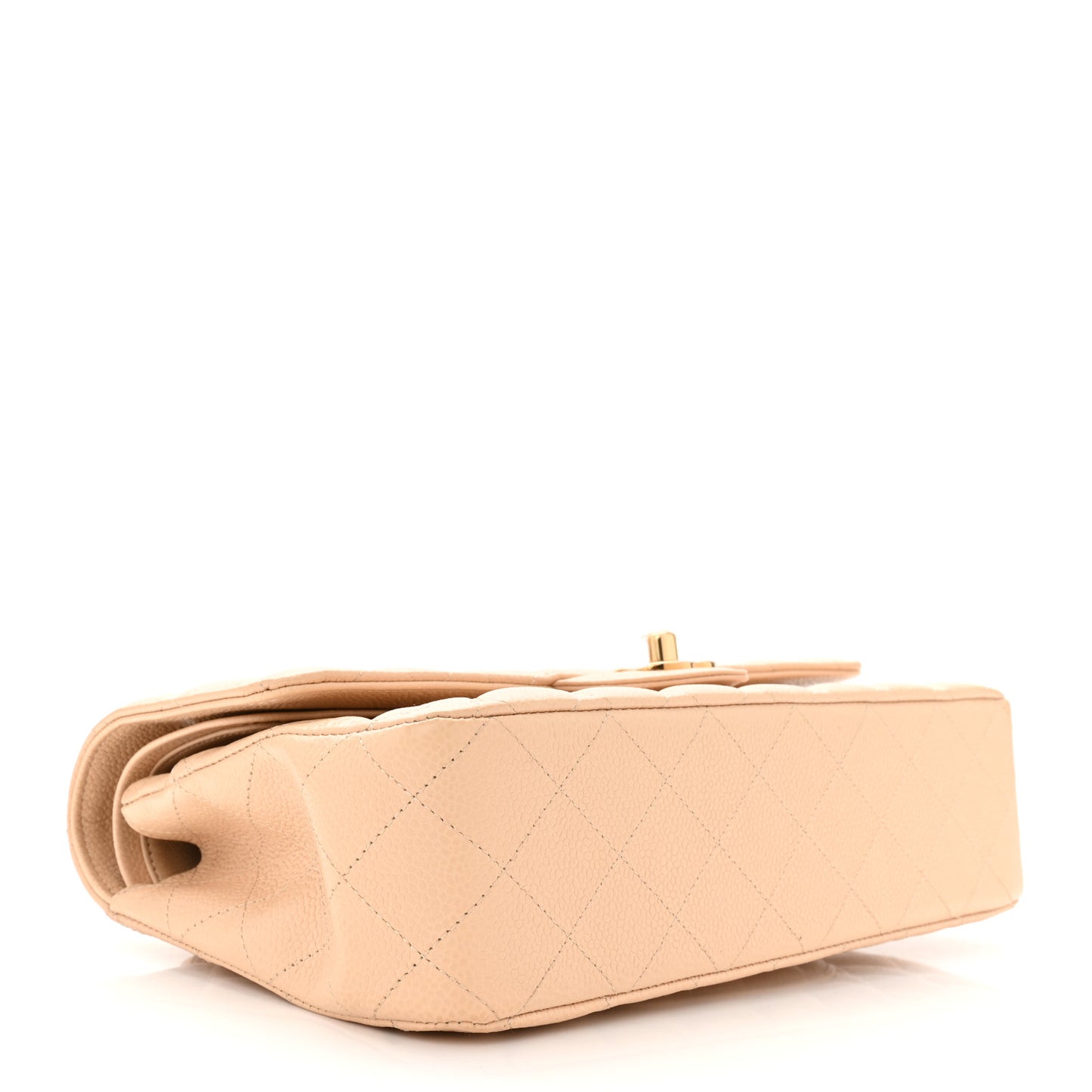 Caviar Quilted Medium Double Flap Beige