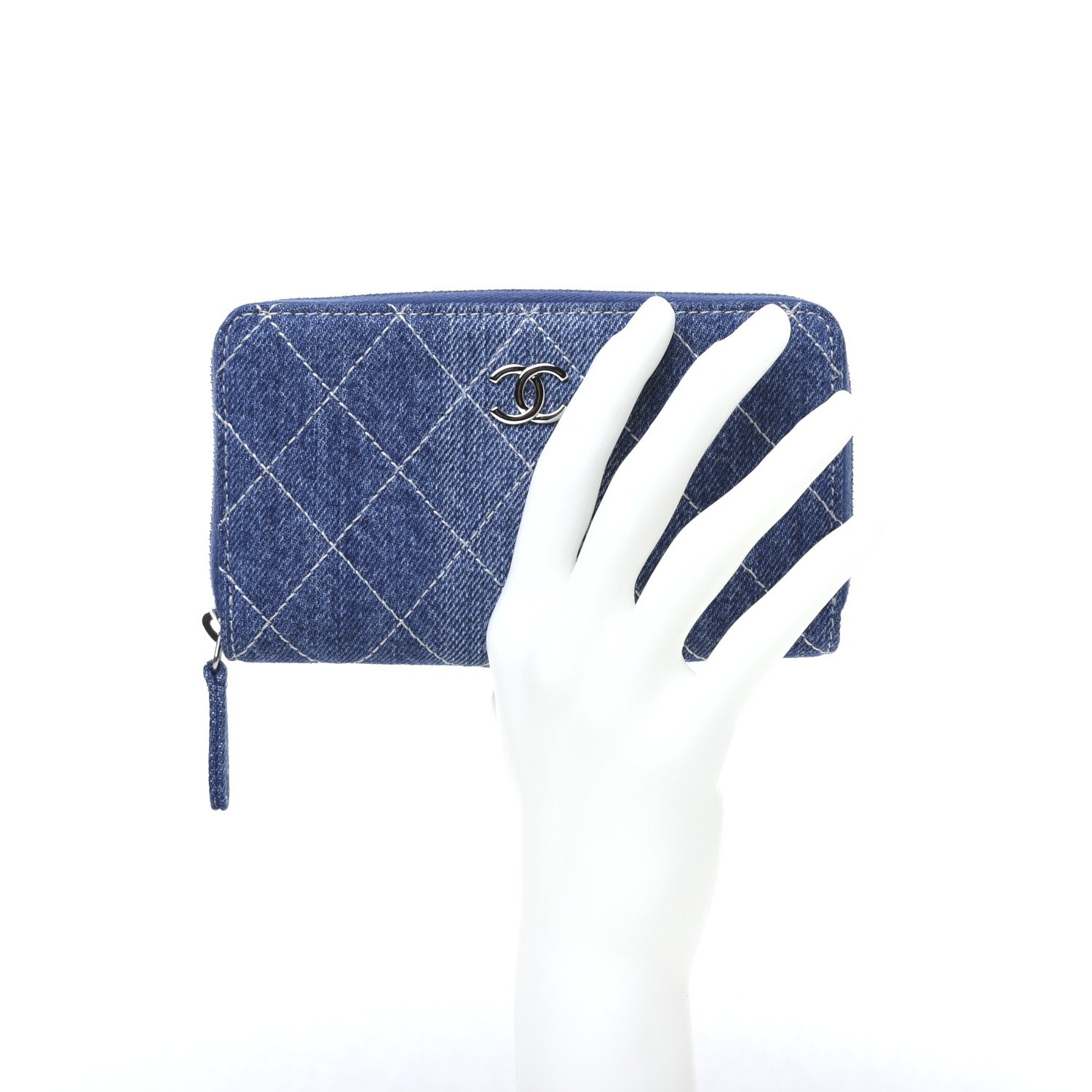 Chanel Denim Quilted Medium Zip Wallet Blue 2 of 9