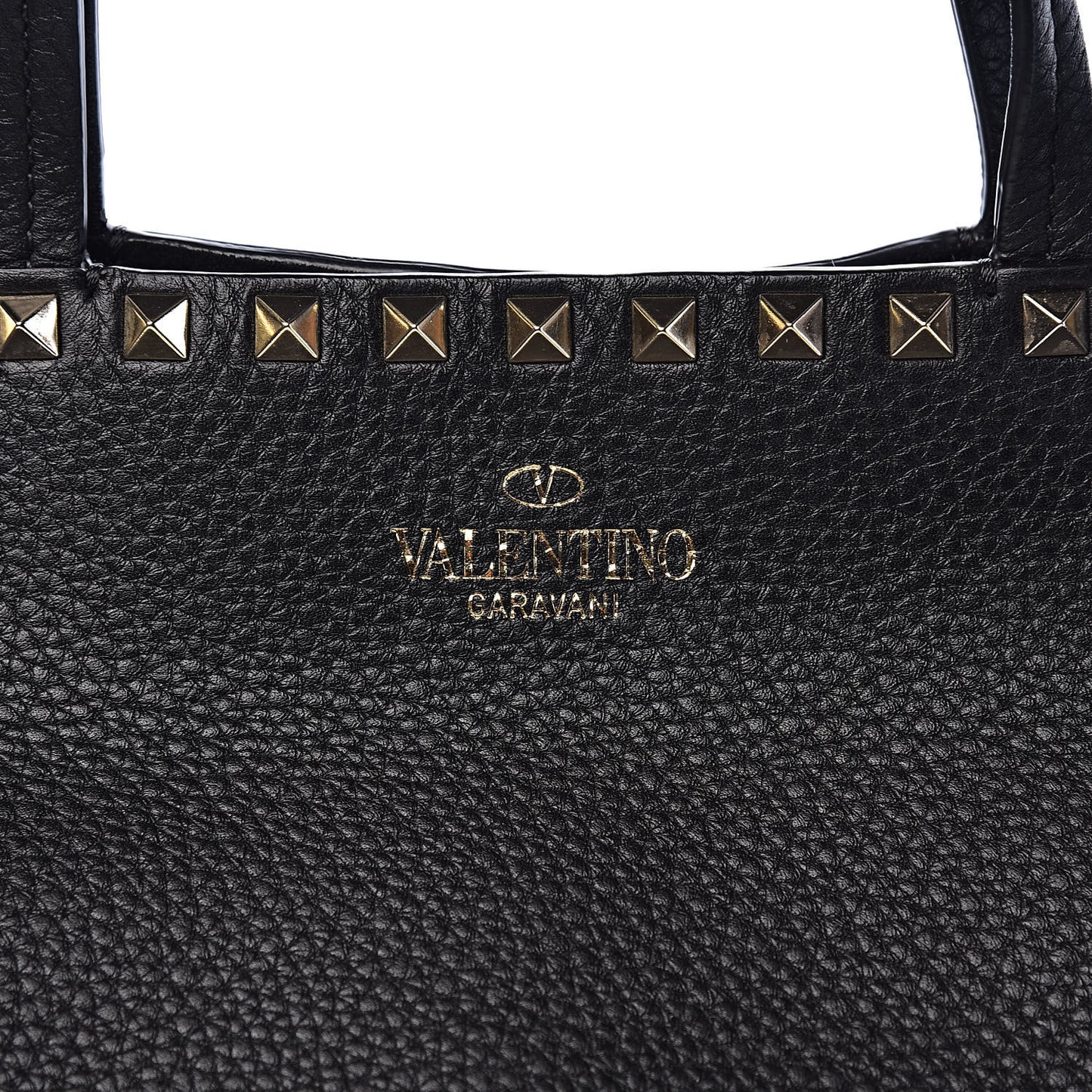 Grained Calfskin Rockstud Shoulder Tote Black