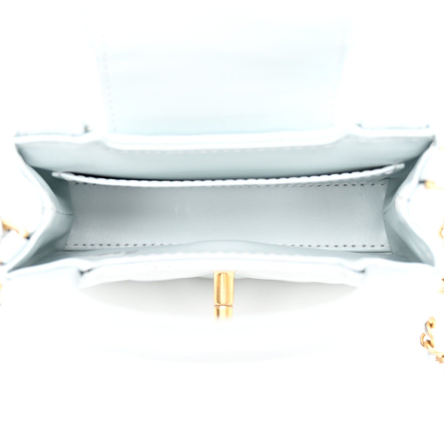 Shiny Aged Calfskin Quilted Mini Nano Kelly Shopper Light Blue