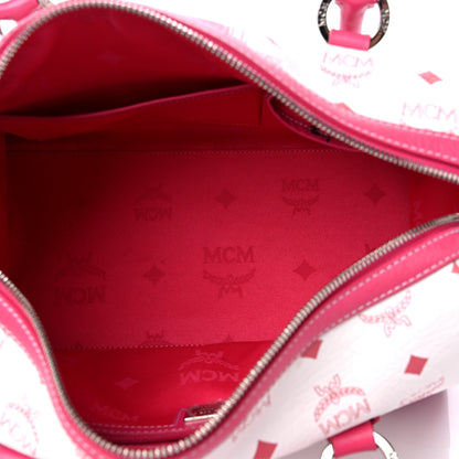 MCM Visetos Medium Boston Bag Pink White 5 of 15