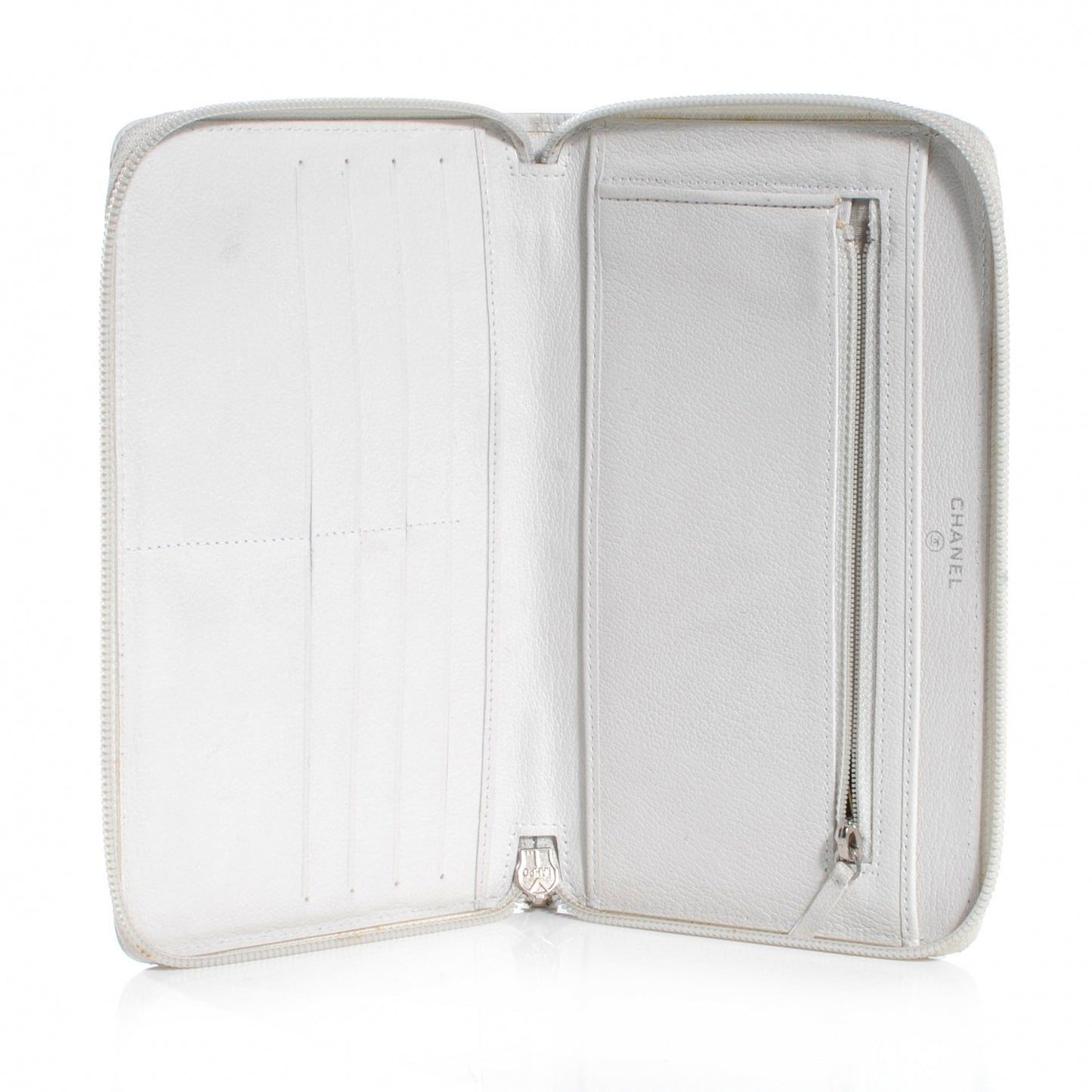 Leather CC Camellia Zip Organizer Wallet Off White