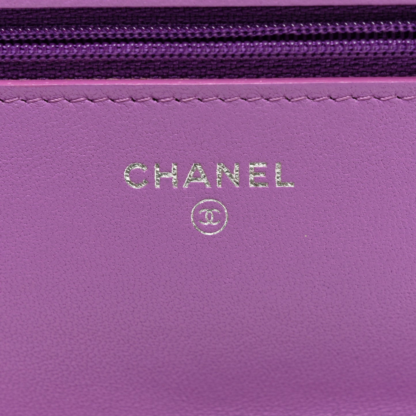 Lambskin Quilted Wallet On Chain WOC Purple