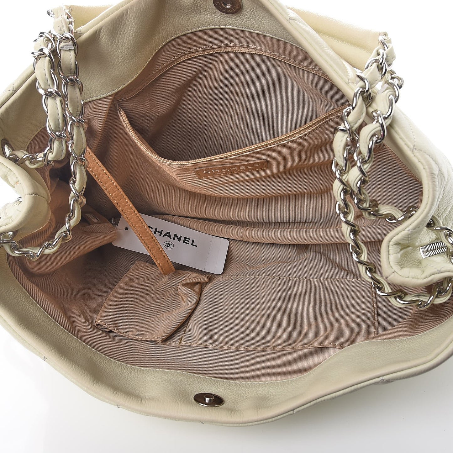 Caviar Quilted Expandable Zip Shoulder Bag Ivory