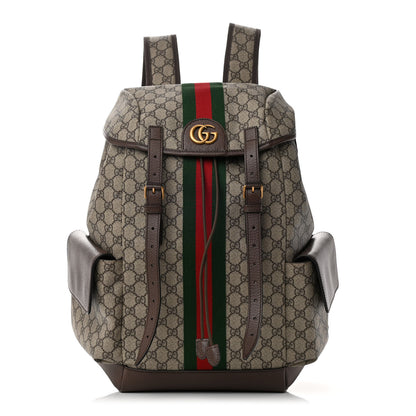Gucci GG Supreme Monogram Medium Ophidia Double Buckle Backpack Brown 1 of 10