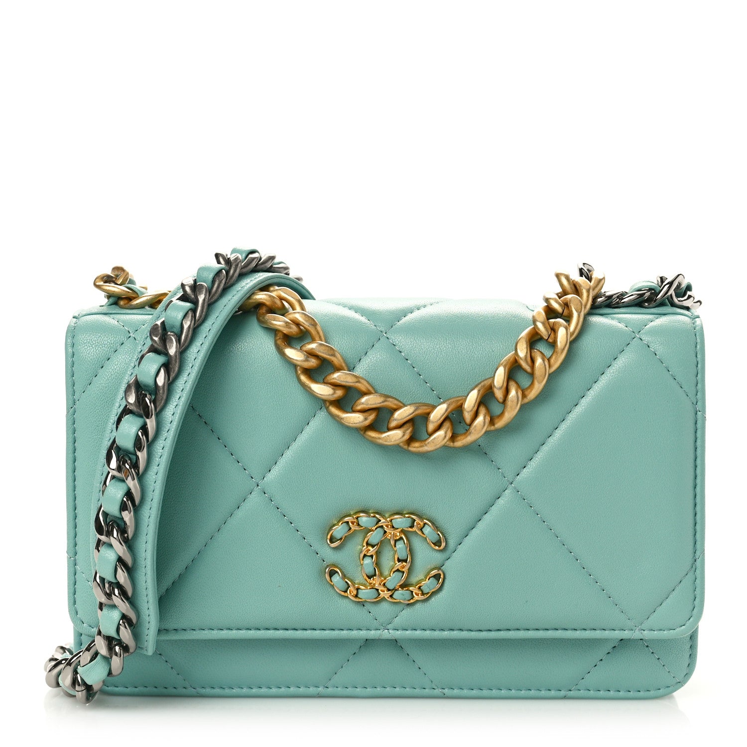 Chanel Lambskin Quilted Chanel 19 Wallet On Chain WOC Light Blue 1 of 11