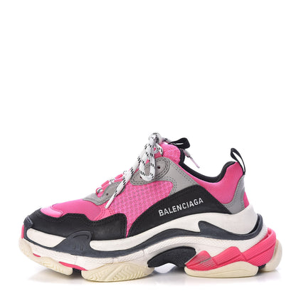 Balenciaga Fabric Mesh Womens Triple S Sneakers 37 Fluo Pink Grey White 1 of 7