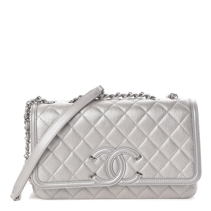 Chanel Metallic Caviar Quilted Medium CC Filigree Flap Silver 1 of 11
