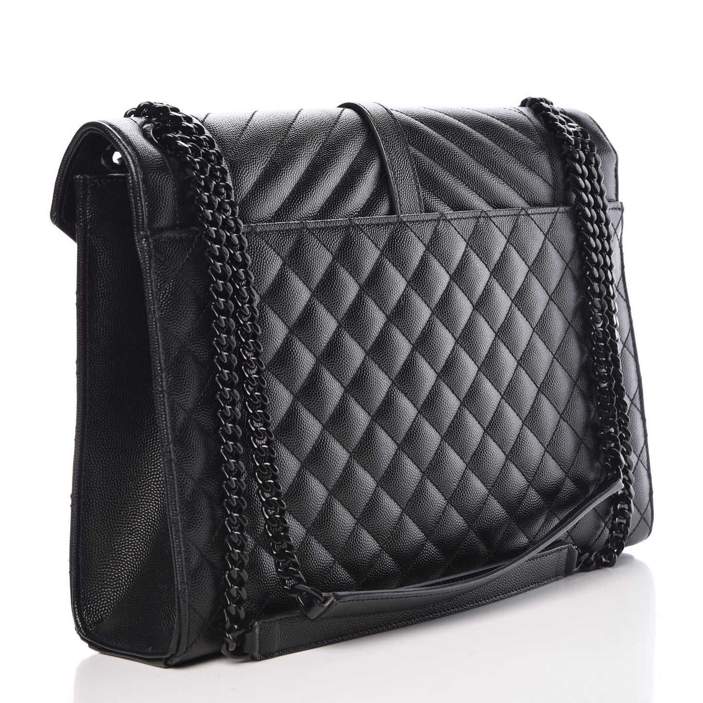 Grain De Poudre Textured Mixed Matelasse Large Triquilt Monogram Monochrome Satchel Black