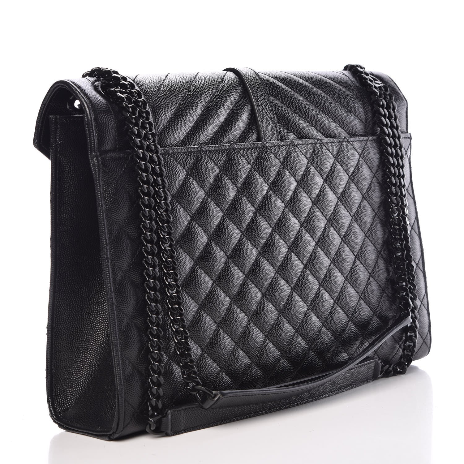 Saint Laurent Grain De Poudre Textured Mixed Matelasse Large Triquilt Monogram Monochrome Satchel Black 3 of 11