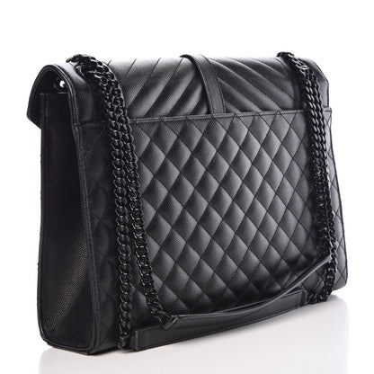 Saint Laurent Grain De Poudre Textured Mixed Matelasse Large Triquilt Monogram Monochrome Satchel Black 3 of 11