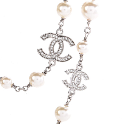 Chanel Crystal Pearl CC Long Necklace Silver 4 of 6