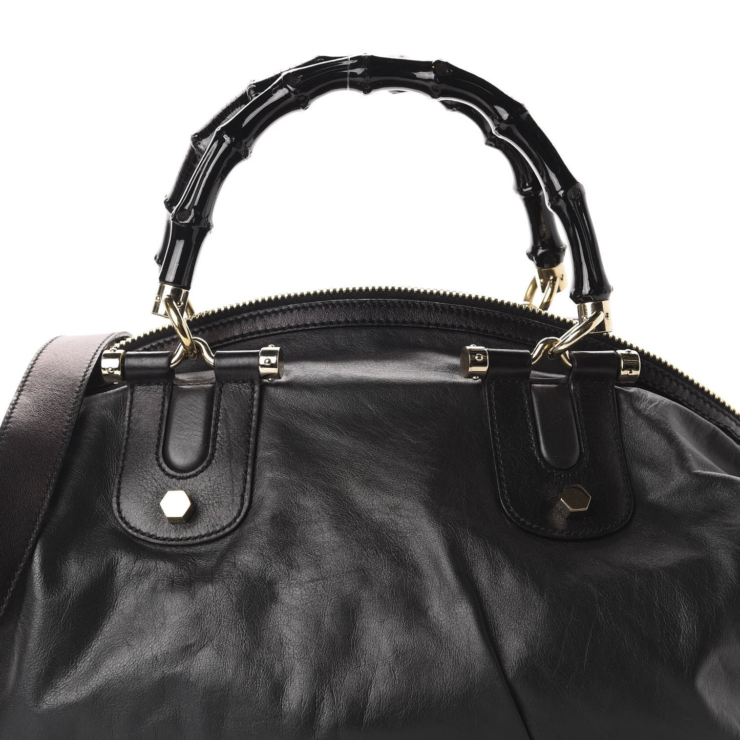 Calfskin Pop Bamboo Top Handle Tote Black