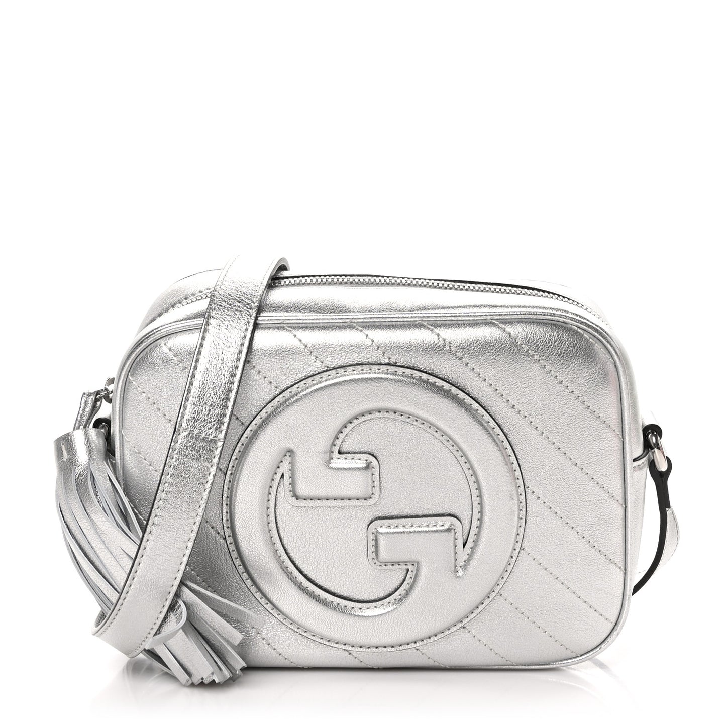 Metallic Sakai Be Green Calfskin Diagonal Stitched Small Blondie Shoulder Bag Silver