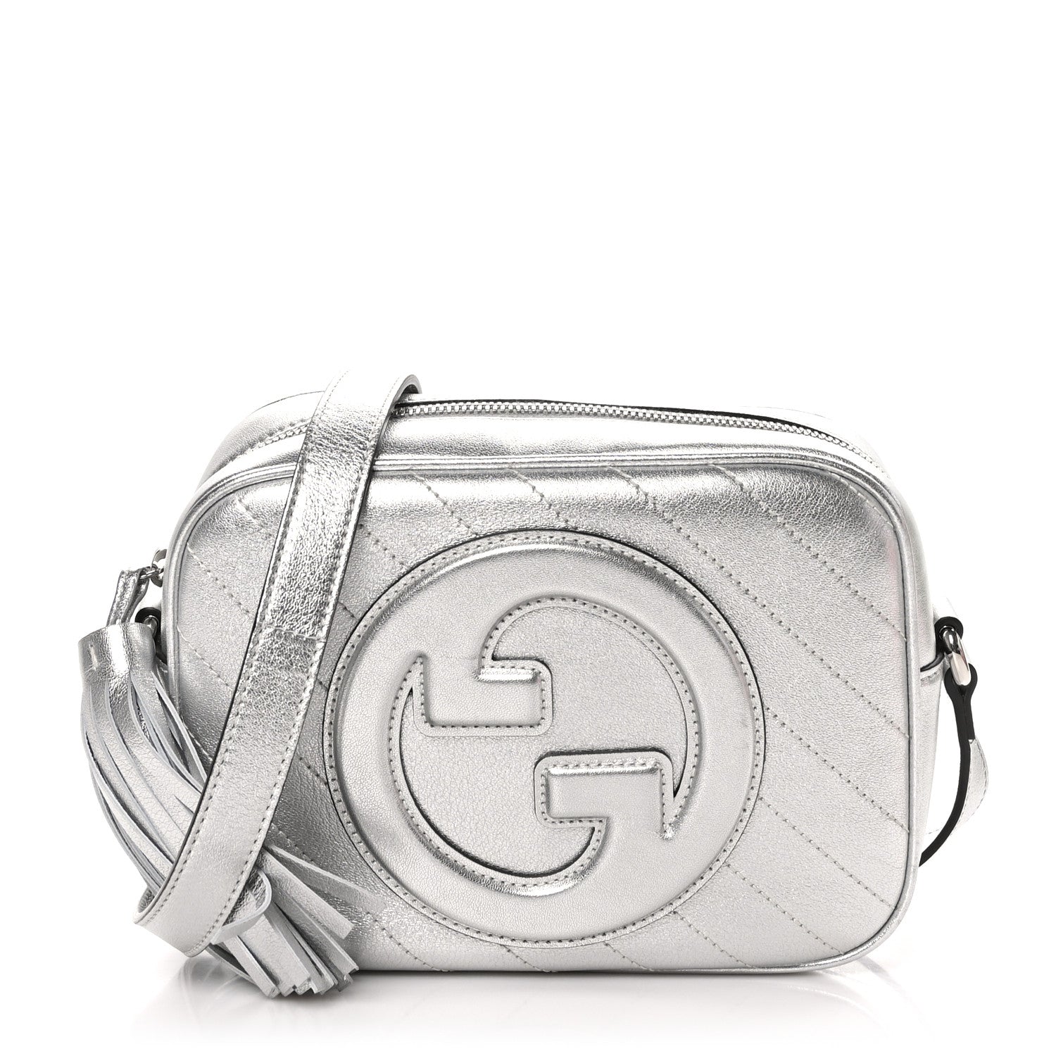 Gucci Metallic Sakai Be Green Calfskin Diagonal Stitched Small Blondie Shoulder Bag Silver 1 of 11