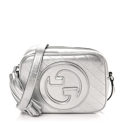 Gucci Metallic Sakai Be Green Calfskin Diagonal Stitched Small Blondie Shoulder Bag Silver 1 of 11