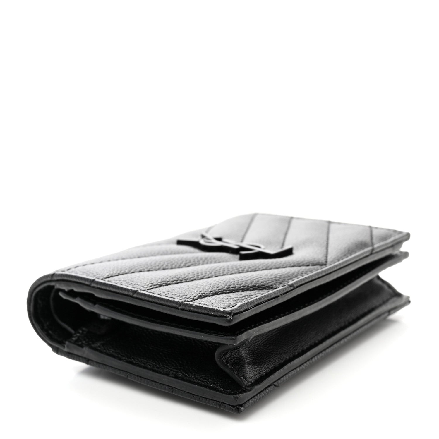 Saint Laurent Grain De Poudre Matelasse Chevron Monochrome Monogram Flap Card Case Black 4 of 10