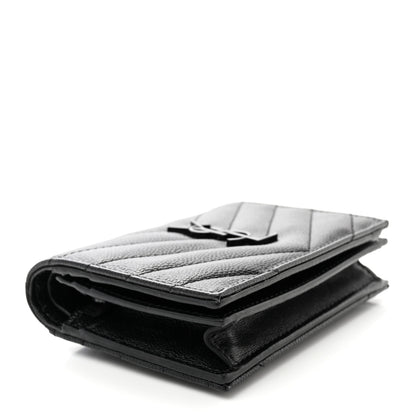 Saint Laurent Grain De Poudre Matelasse Chevron Monochrome Monogram Flap Card Case Black 4 of 10