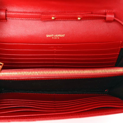 Saint Laurent Grain De Poudre Matelasse Chevron Monogram Chain Wallet New Red 5 of 8