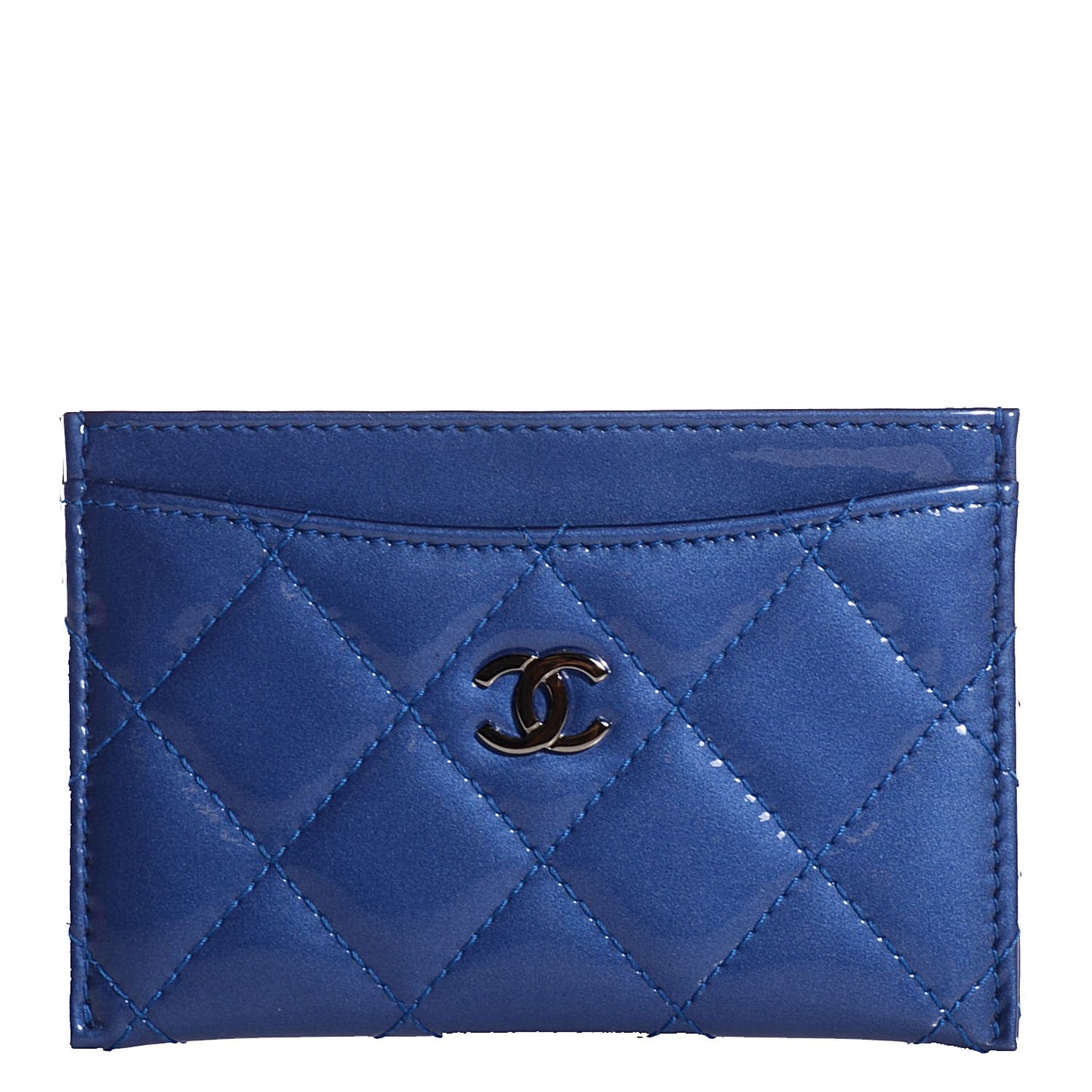 Patent Quilted Card Holder Blue