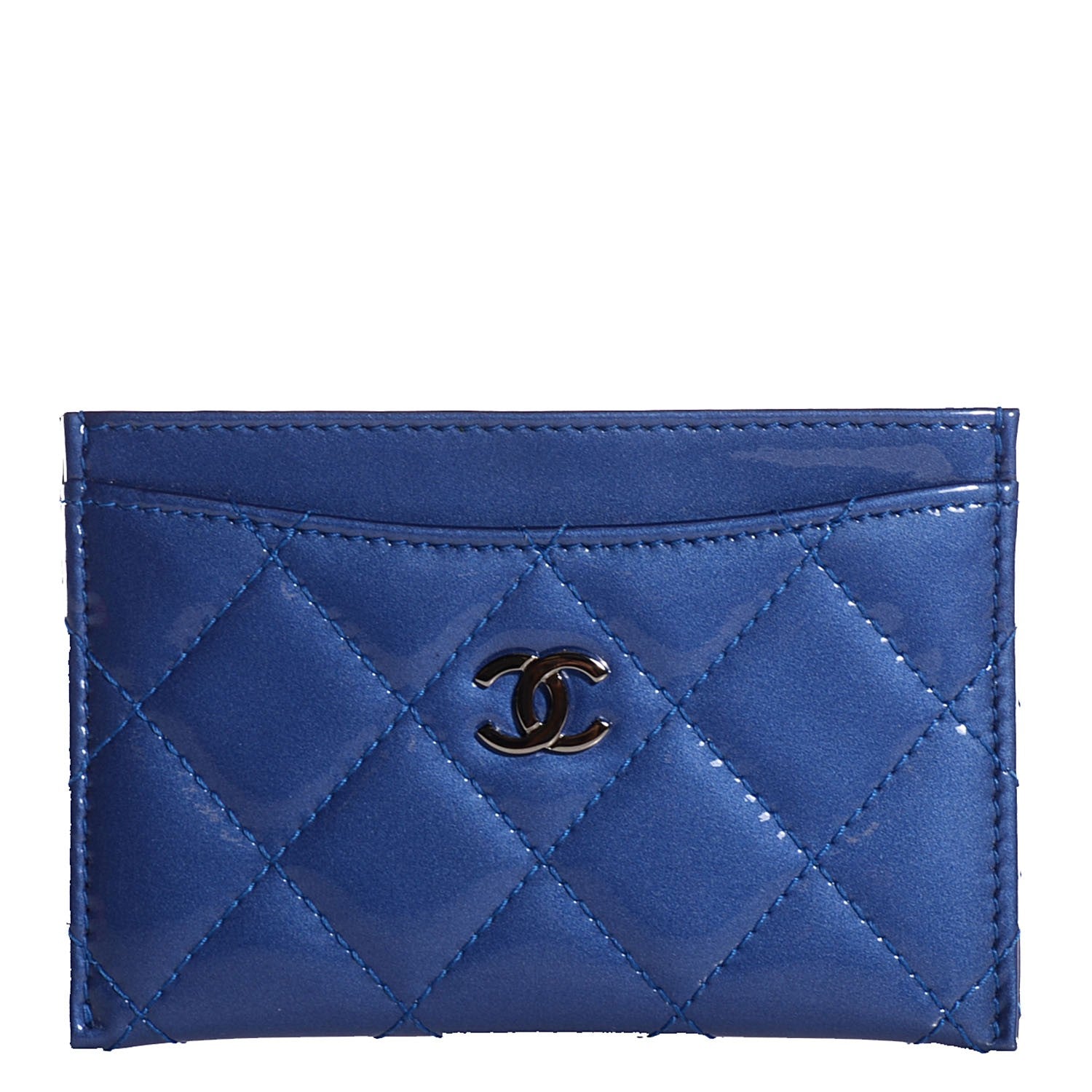 Chanel Patent Quilted Card Holder Blue 1 of 8
