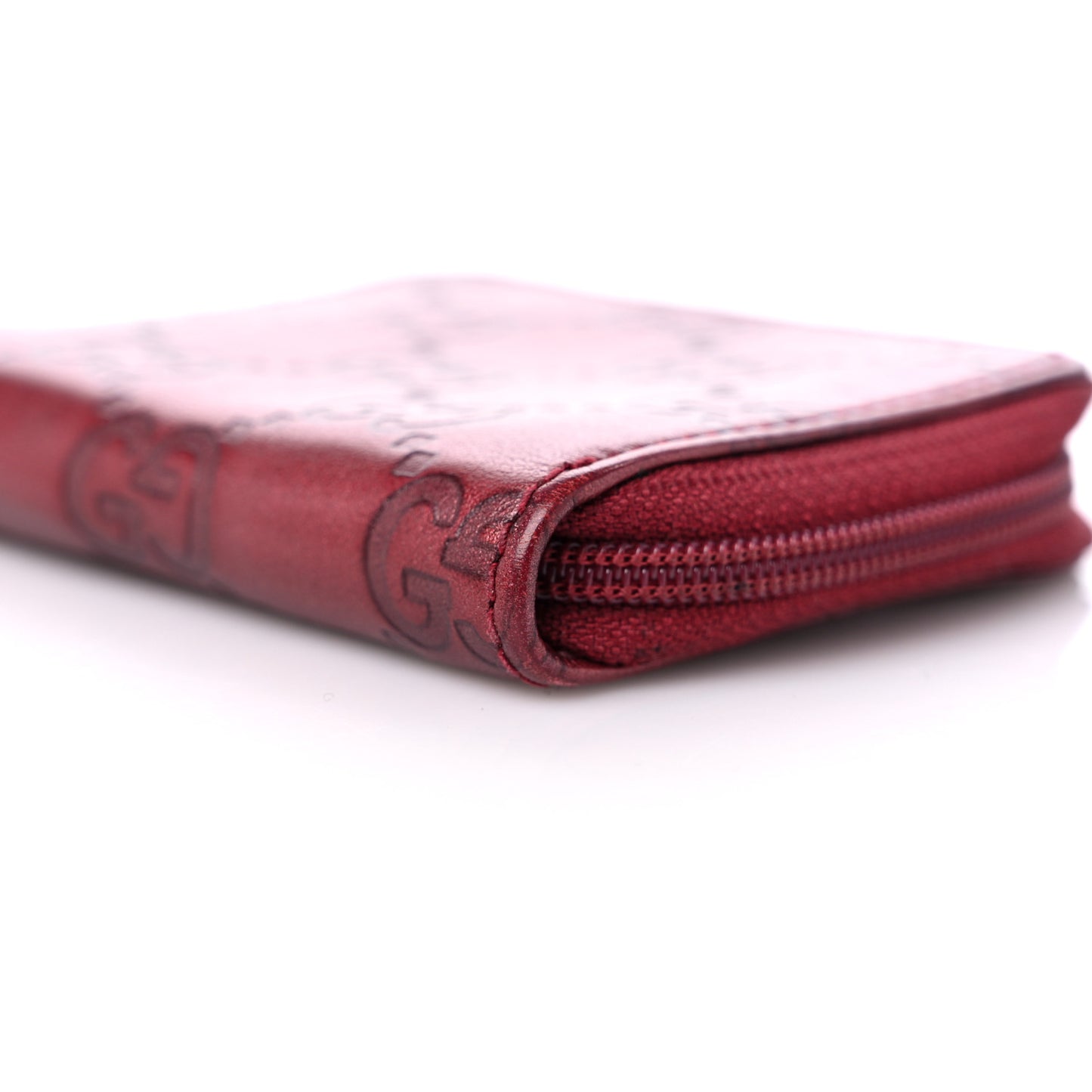 Metallic Guccissima Zip Around Coin Purse Red