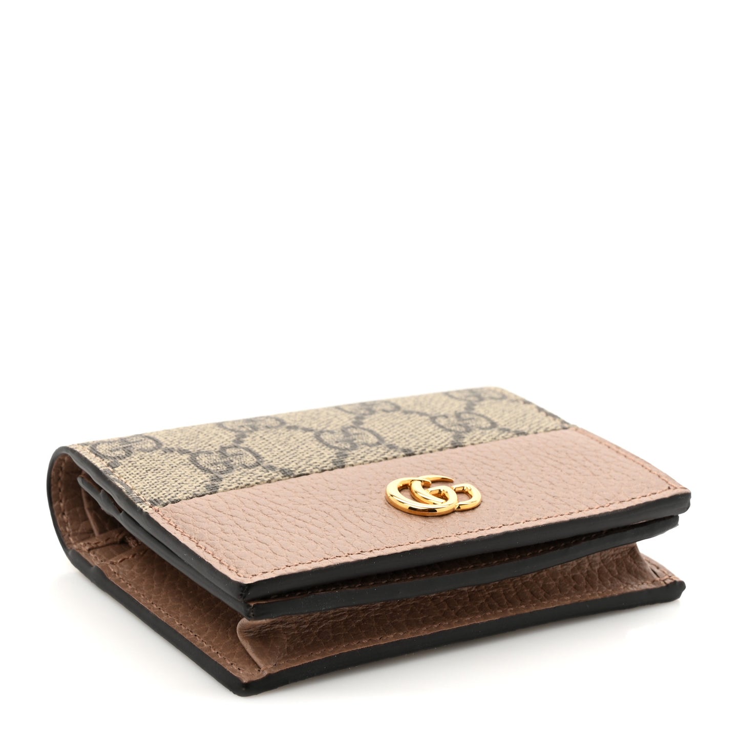 Dollar Calfskin GG Supreme Monogram GG Marmont Card Case Porcelain Rose Beige Ebony