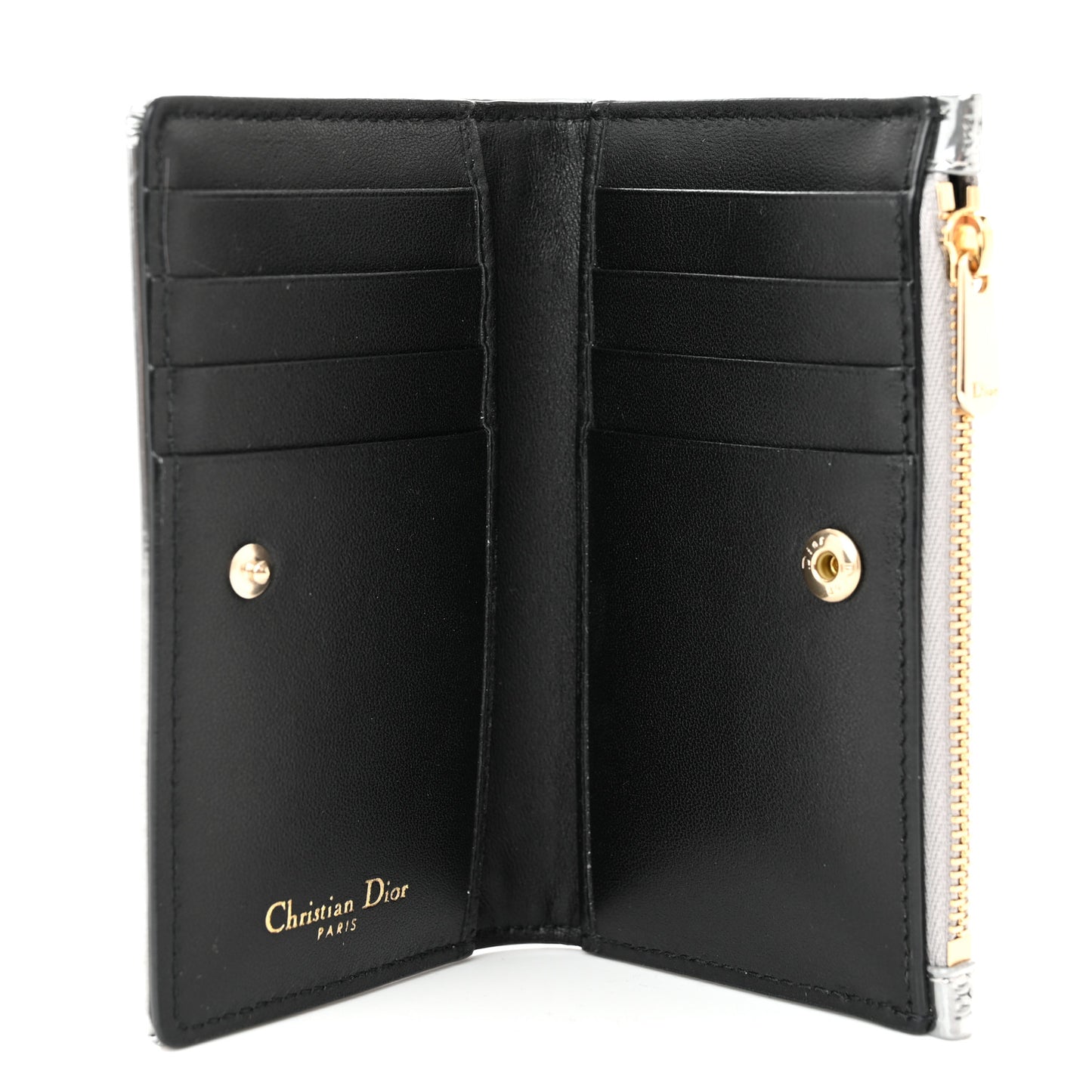 Metallic Patent Micro-Cannage Diorama Medium Wallet Silver