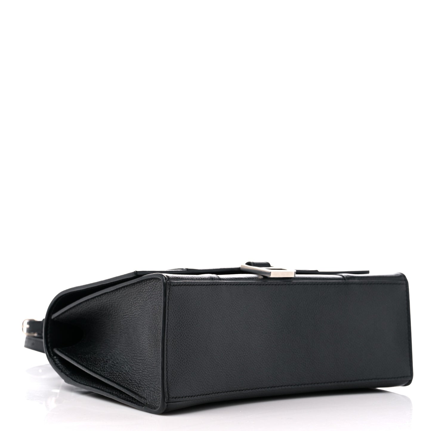 Grained Calfskin Medium Hourglass Top Handle Bag Black