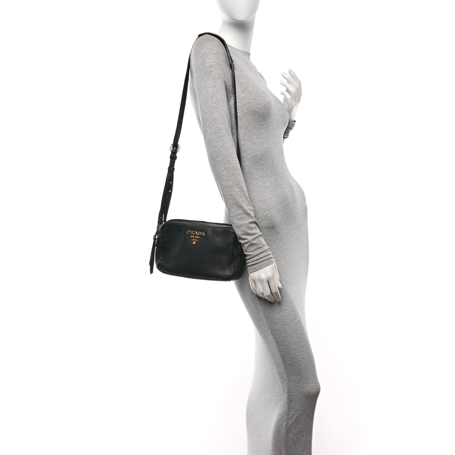 Prada Vitello Daino Medium Double Zip Shoulder Bag Black 2 of 9