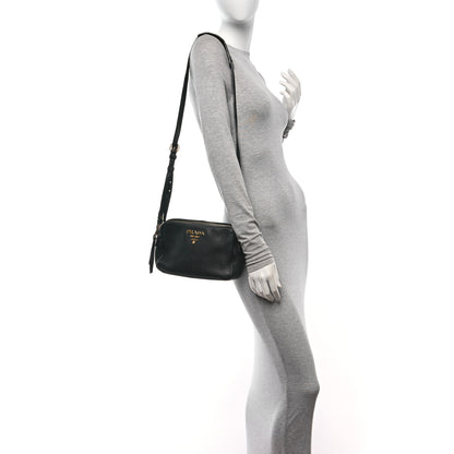 Prada Vitello Daino Medium Double Zip Shoulder Bag Black 2 of 9