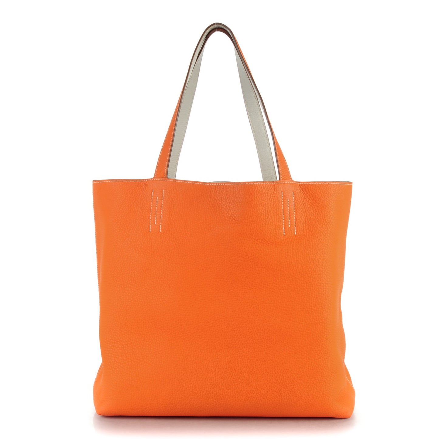 Taurillon Clemence Double Sens 45 Reversible Tote Orange Gris Perle
