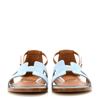 Hermes Denim Santorini Sandals 39 Bleu Clair 2 of 8