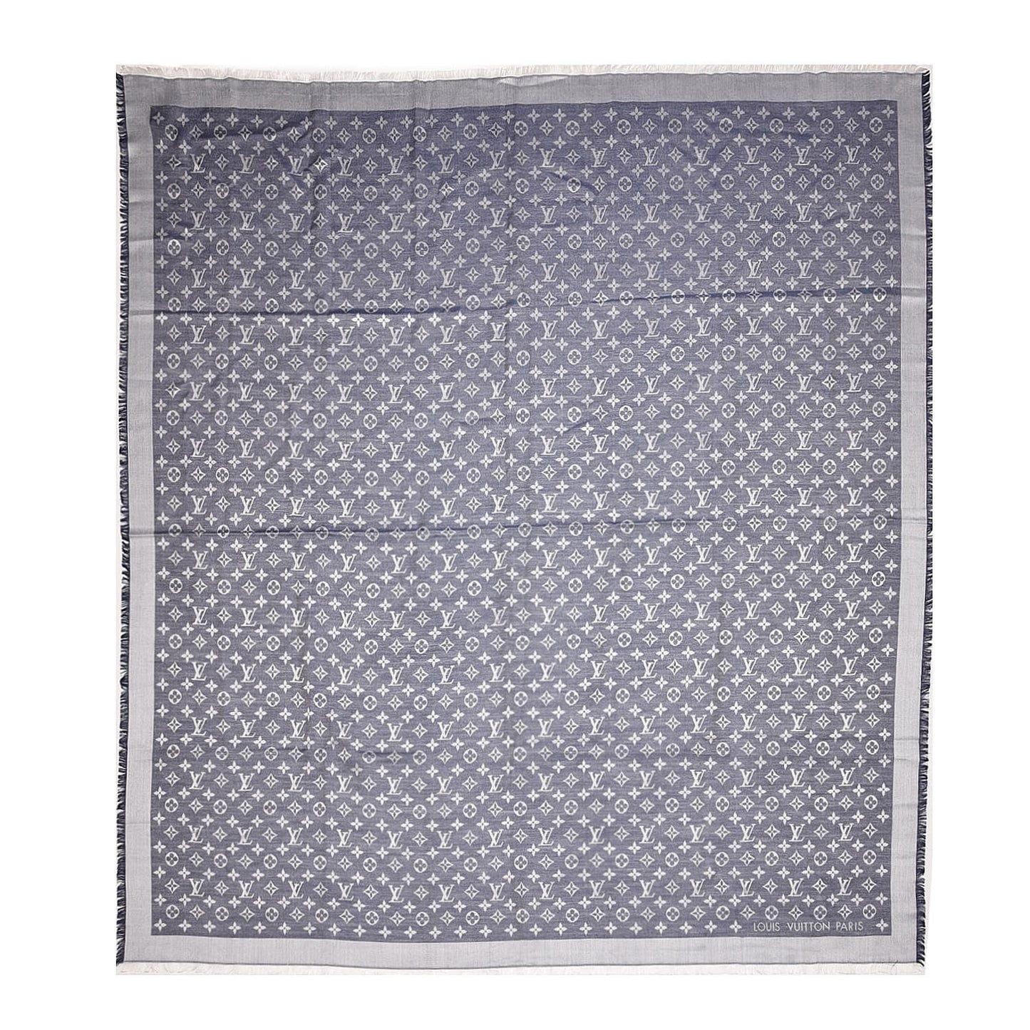 Silk Wool Monogram Denim Shawl Blue