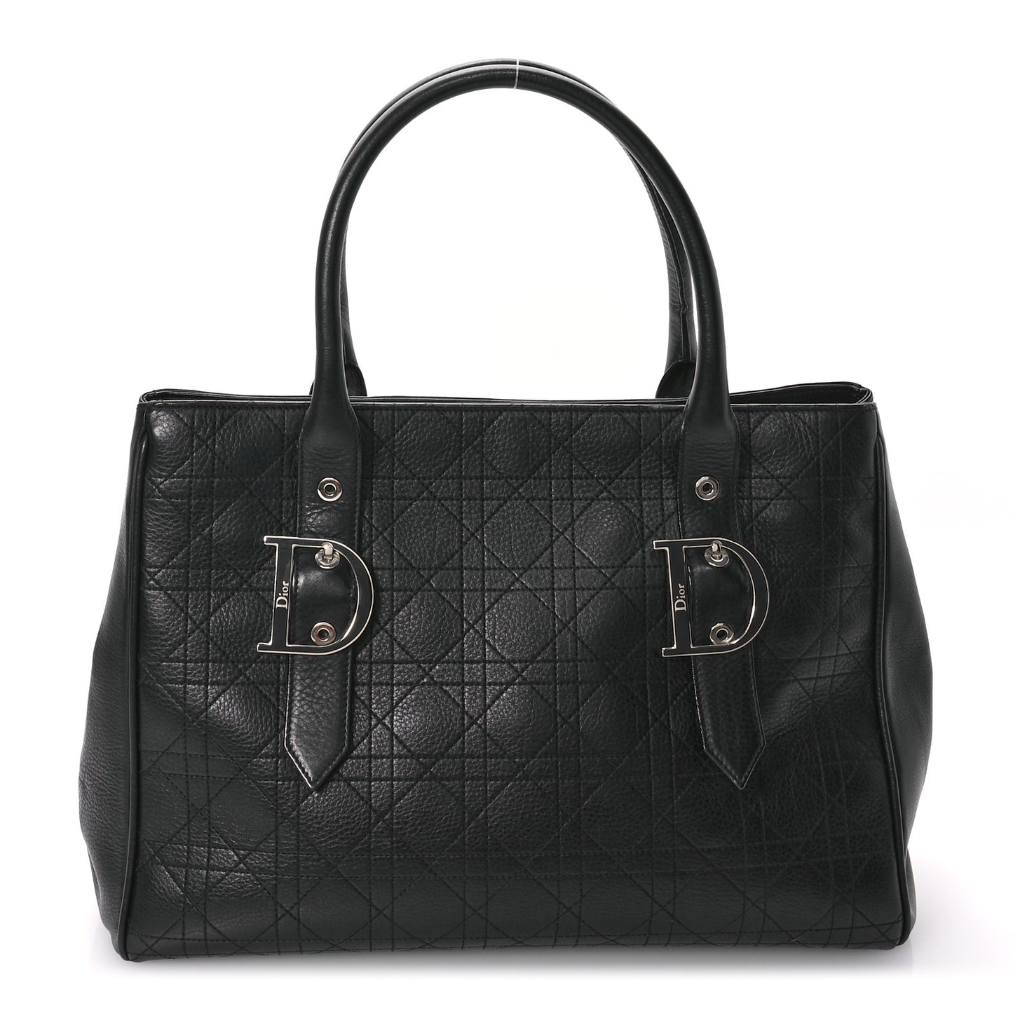 Calfskin Cannage D Buckle Tote Black