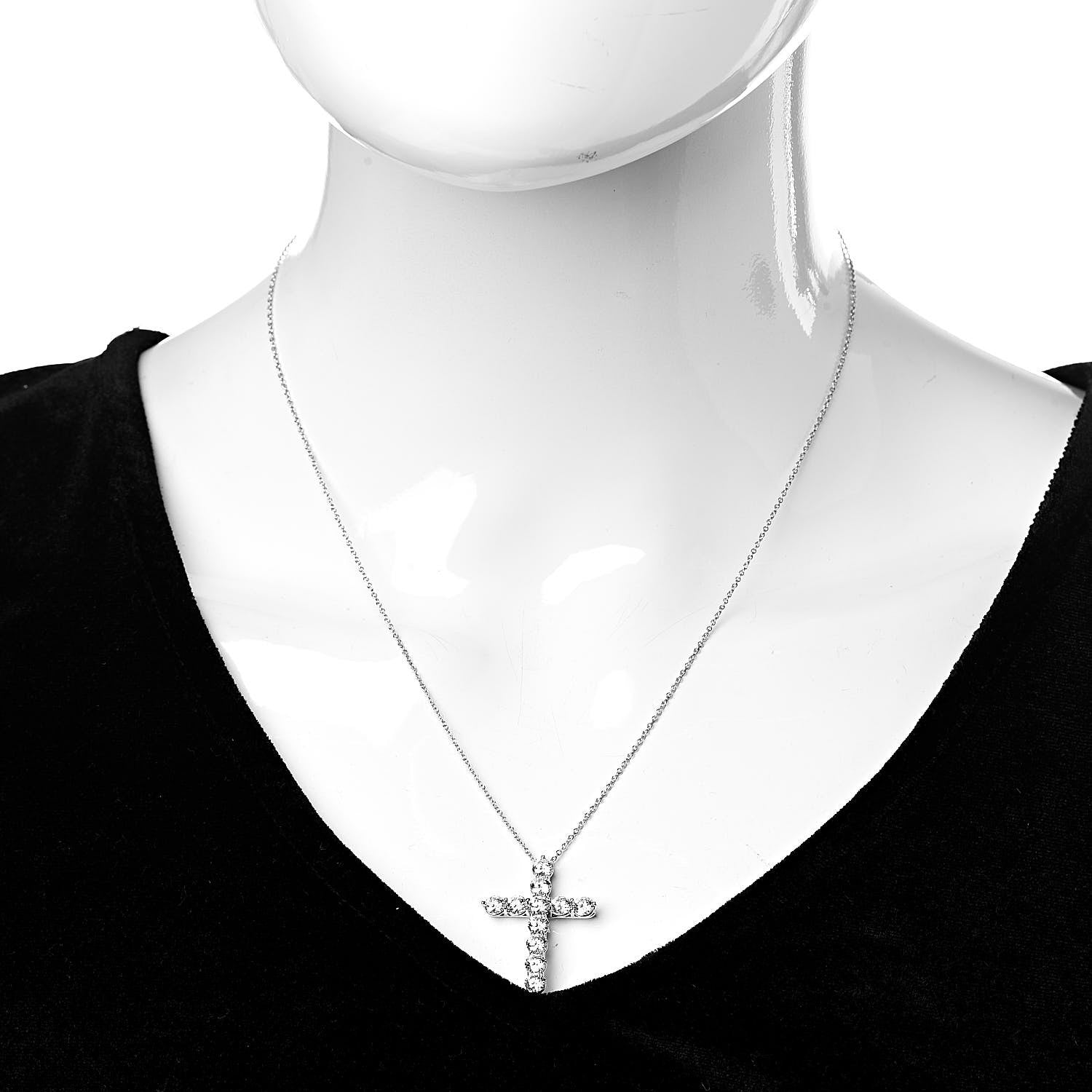 Tiffany Platinum Diamond Extra Large Cross Pendant Necklace 2 of 9