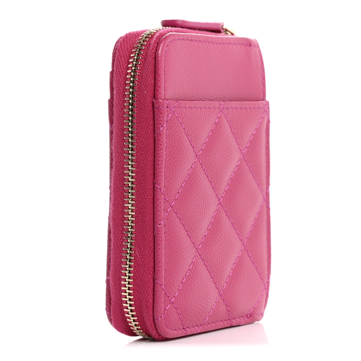 Caviar Quilted Zip Card Holder Fuchsia