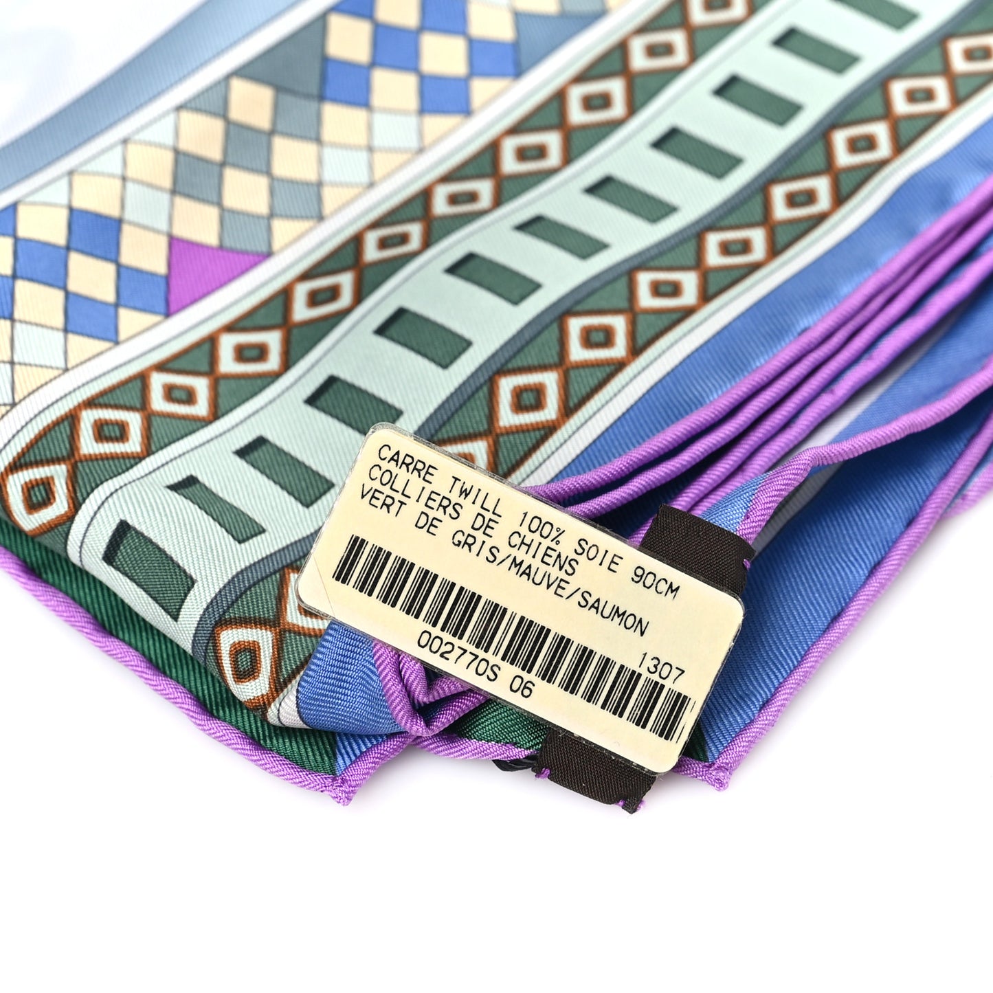 Silk Colliers de Chiens Scarf 90 Vert De Gris Mauve Saumon